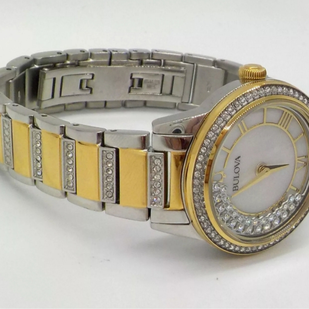 **SOLD** Bulova Crystal Turnstyle Mother of Pearl Dial Two-tone Ladies Watch - Picture 8 of 11